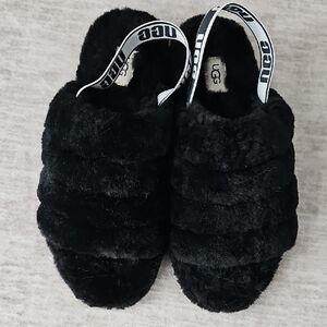 UGG Black Fluffy Slides
